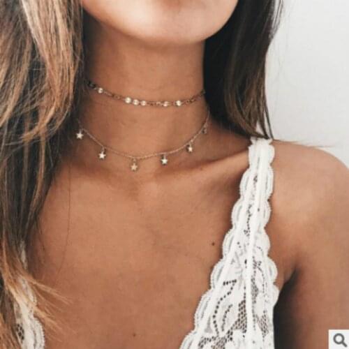 Gold Coin Chocker Multi Layer Star Choker Necklace For Women collier femme collar Charm pendant Necklace Jewelry