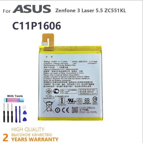 100% Original 2900/3000mAh C11P1606 Battery For ASUS Zenfone 3 Laser ZC551KL 5.5" Z01BDB Z01BDA Z01BD Z01BDC Batteria With Tools