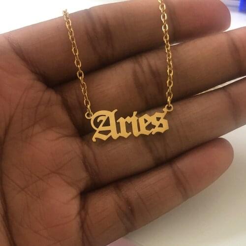 Letters Charm 12 Zodiac Necklace Gold Ketting Constellation Choker Horoscope Jewelry Gift For Babygirl Angel Necklaces Women Men