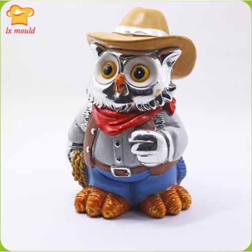2020 New Cowboy-Top Hat Owl Silicone Mold, Food Use, Resin, Polymer Clay Mould Candle Plaster