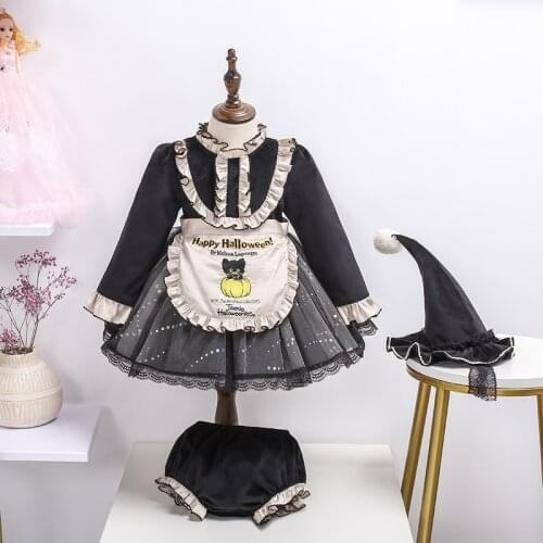 2021 Spring New Spanish Princess Dress Black Servant Skirt Apron Child Dress Girl Dresses 1 To 6 Years Baby Clothes