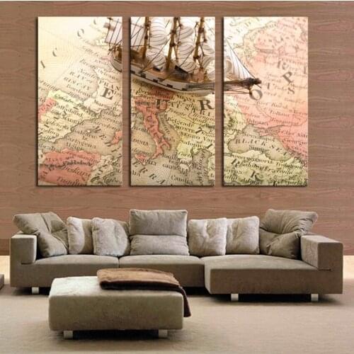 3 Piece Abstract Map Ship Modern Home Wall Decor Canvas Picture Art HD Print Painting On Canvas Christmas Gifts