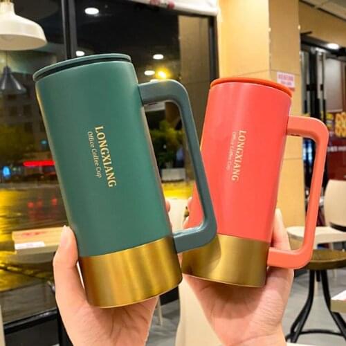 370ML Stainless Steel Coffee Mug Office Thermos Cup Portable Tea Cup With Handle Vacuum Flask Korean Water Cup
