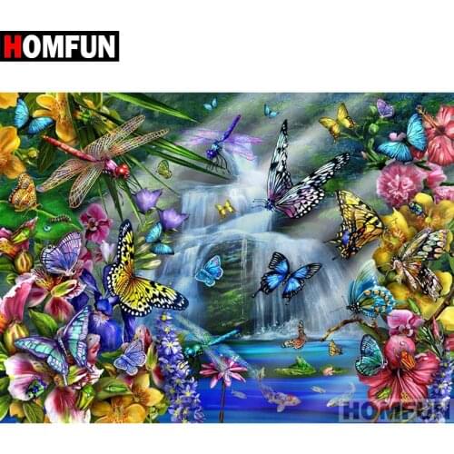HOMFUN Full Square/Round Drill 5D DIY Diamond Painting "Butterfly Falls" Embroidery Cross Stitch 5D Home Decor Gift A06906