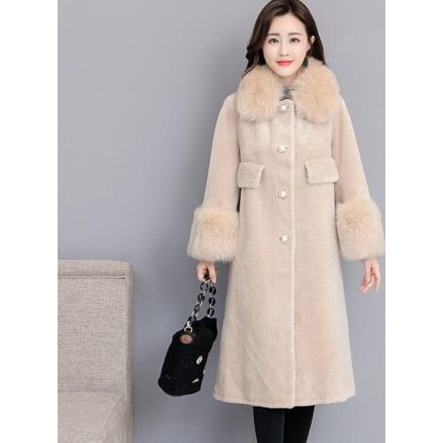 Big Winter Faux Female Collar Plus Size Pink Long Coat Korean Fur Jacket Manteau Femme Hiver KJ1051