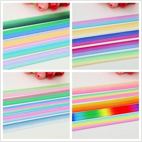 DHK 5/8'' 5yards Fold Elastic FOE gradient 20 color rainbow printed headband headwear hairband decoration OEM Wholesale C496