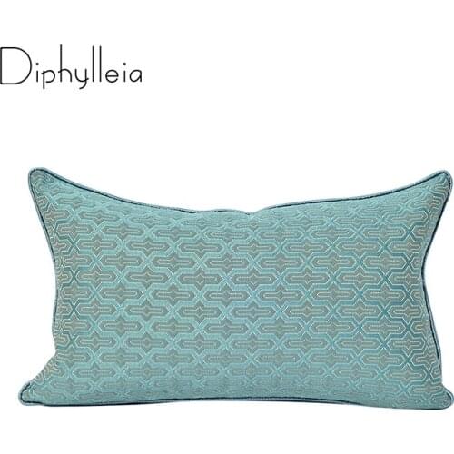 Diphylleia Bolster Geometry Cushion Cover New Chinese Style Elegant Light Blue Jacquard Pillow Case High Quality Dropshipping
