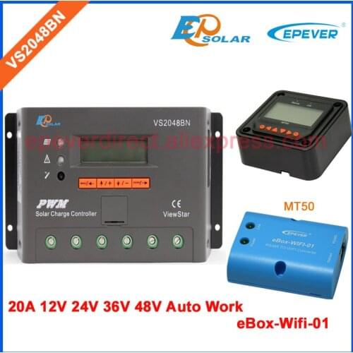EPEVER EPSolar PWM solar charging regulator VS2048BN 48V wifi function BOX and MT50 remote meter LCD display built in