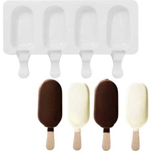 4/8 Hole Ice Cream Mold Popsicle Molds Ice Cube Maker Tray Barrel DIY Dessert Silicone Ice Cream Mould with Stick Bags Ice Tray