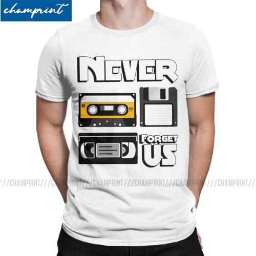 Mens Never Forget US Floppy Disk VHS And Cassette Tape T Shirts Retro Nerd Oldshcool Gaming 100% Cotton Clothes Casual