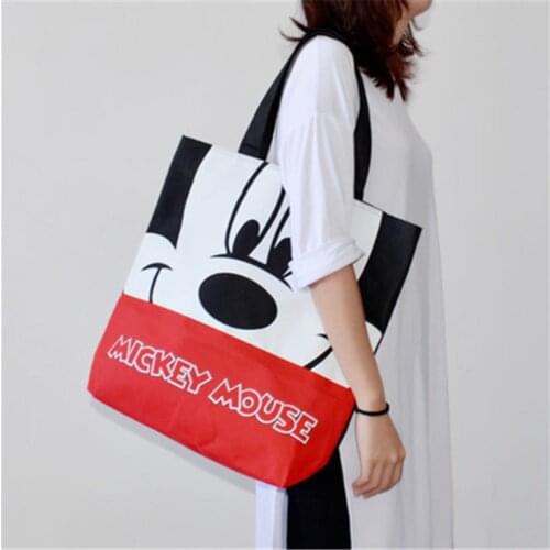 Disney Minnie Mickey Pooh Cartoon Canvas Bag Large Capacity Shoulder Bag Portable Outdoor Travel Women Fashion Handbag