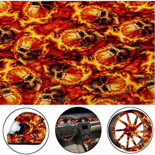 JX-LCLYL 0.5*1m Red Fire Skulls PVA Hydrographic Water Transfer Film Printing Hydro