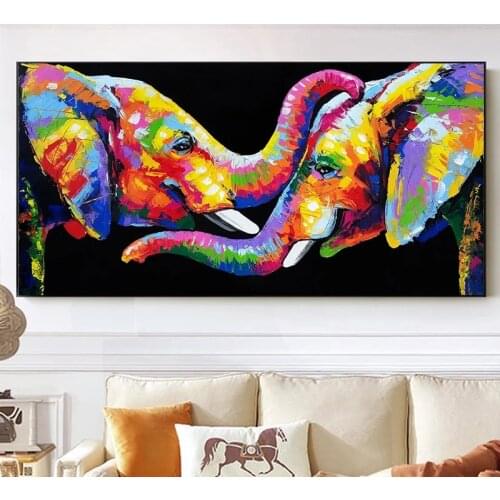 Colorful Elephant Wall Art Posters and Prints Animals Abstract Couple Elephants Canvas Paintings Pictures for Living Room Decor
