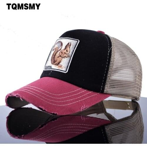TQMSMY Sun hats for womens Snapback caps Mesh Baseball Cap men summer Hat Embroidery squirrel Trucker Cap Unisex Hip Hop bone