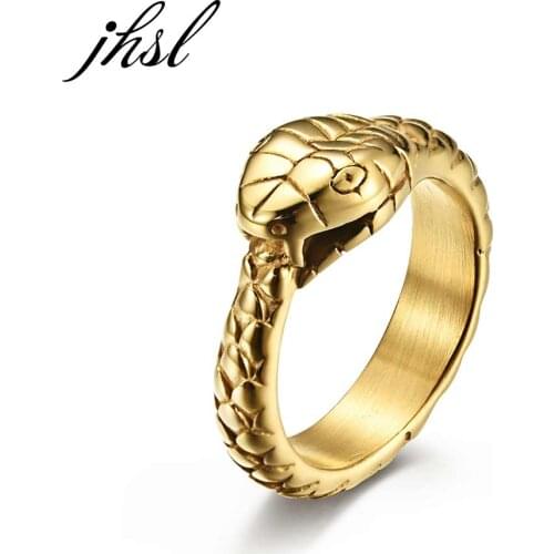 JHSL Snake Rings Men Male Classic Gold Color Silver Color Stainless Steel Fashion Jewelry Gift Size 8 9 10 11 12
