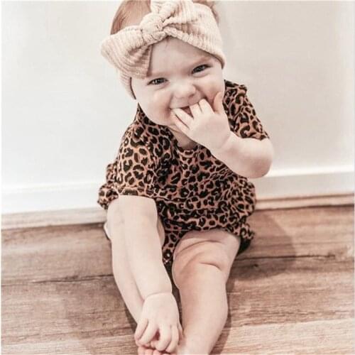 Baby Girl Short-sleeved Romper Summer Fashion Leopard Pattern Skirt Jumpsuits and Headband