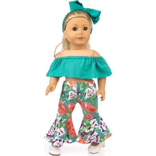 Doll clothes fit for 18 inch American Bell Bottoms Pants Hairband doll Fit for 43-45cm bebe Reborn Doll Accessories