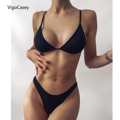 VigoCasey Strapped Swimwear Women Sexy Deep V Thong Bikinis 2021 Brazilian Swimsuit Female Push Up Bikini Set Bathing Suit Swim