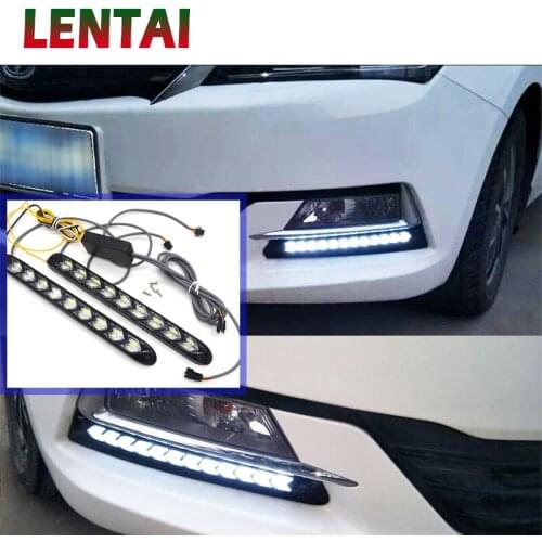 LENTAI 1Set Car LED DRL fog Light Turn Signals with Yellow Steering For Toyota Avensis Rav4 Audi Q5 A6 Lifan X60 Renault Captur