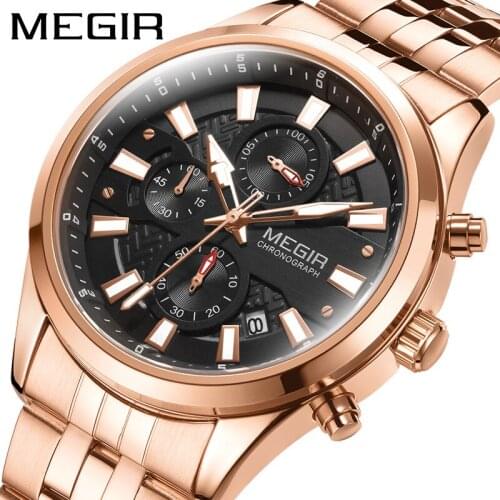 MEGIR 2021 New Luxury Trend Fashion Mens Sports Watch Calendar Timer Steel Band Quartz Watches Top Brand Relogio Masculino 2154