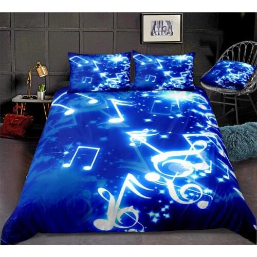 Music Duvet Cover Set Musical Notes Bedding Blue Music Themed Quilt Cover Queen Bed Set 3pcs Home Textiles Blue Teens Dropship