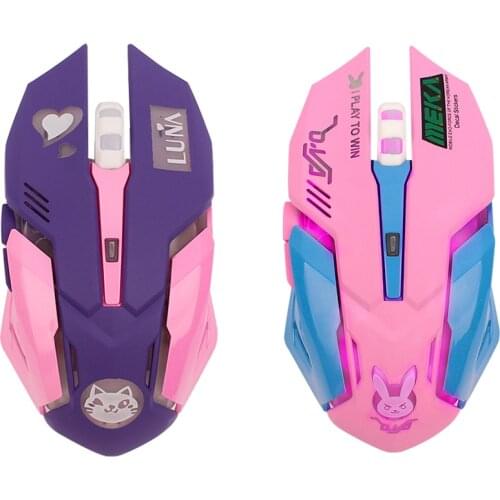 2.4GHz Wireless Gaming Optical Mouse Rechargeable 3 Gears 2400DPI Adjustable Ergonomic 6 Buttons Mute Mice for Girl Gamer Office