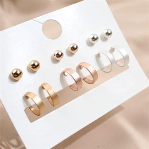New Fashion Simple Alloy Rose Silver Gold Color Ball Circle C Shaped Hoop Earrings Set Jewelry Accessory Party Gift for Women