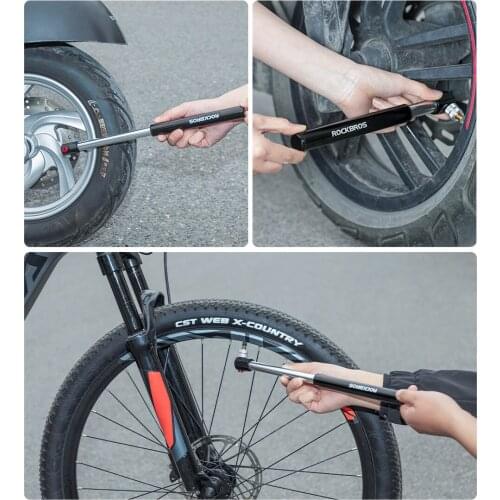 ROCKBROS Mini Aluminum Alloy Mountain Road Bike Motorcycle Pump Household Car Portable High Pressure Bicycle Inflator