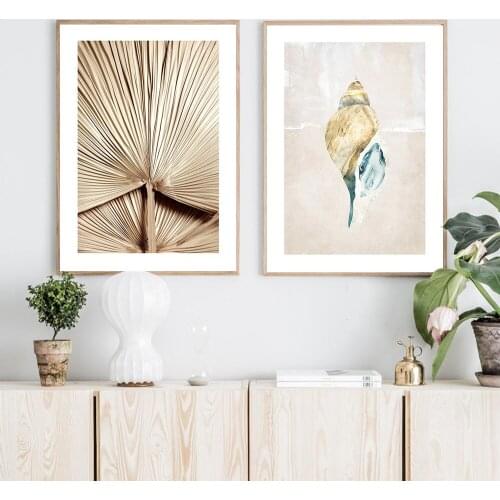 Nordic Simple Style Conch Posters Wall Art Canvas Painting Wall Wooden fan Pictures for Living Room Study Room Modern Home Decor