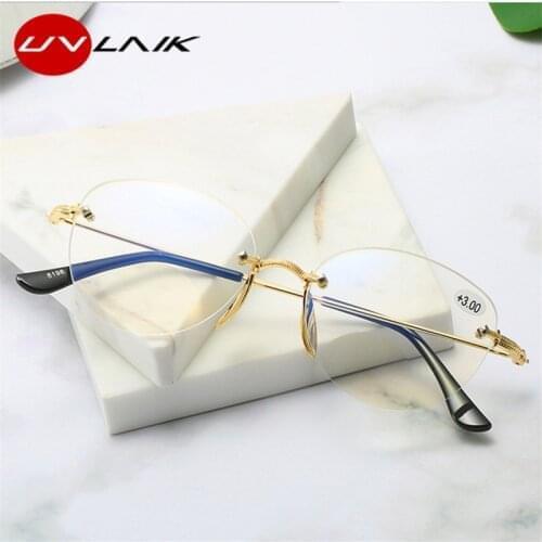 UVLAIK Rimless Reading Glasses Men Women Bifocal Transparent Eyeglasses Hyperopia Presbyopic Glasses 1.5 2.0 2.5 3.0 3.5 4.0