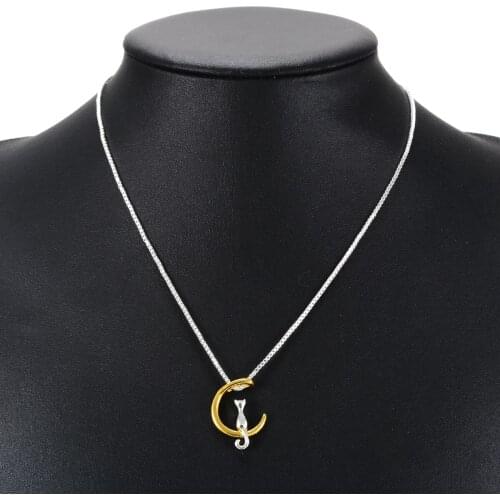 Charms Cat On The Moon Charm Pendant Necklace Shellhard Accessories Jewelry Fashion Long Chain Neckalce Femme Bijouterie