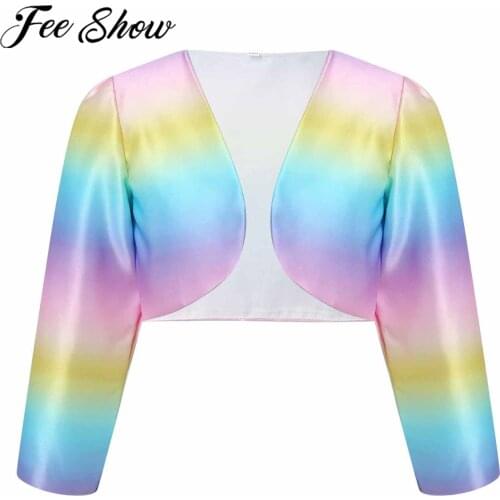 Kids Girls Coat Rainbow Printed Long Sleeve Colorful Gradient Bolero Shrug Cape for Princess Girls Flower Party Dressy Boleros