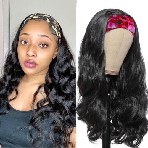 Long Body Wave Headband Wigs For Black Women Full Machine Natural Color Heat Resistant Synthetic Hair Easy To Wear Wig