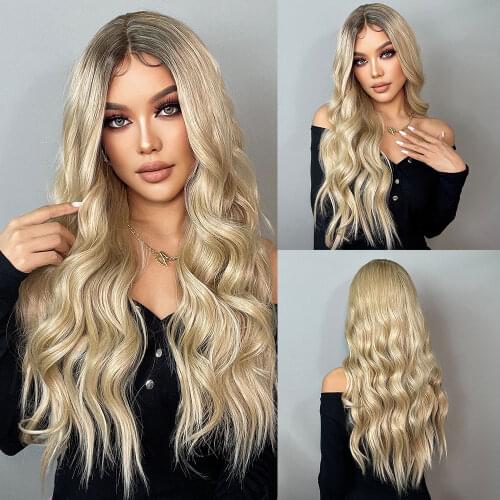 Blonde Unicorn Lace Part Synthetic Long Wavy Wig Ombre Light Blonde Hair Wigs for Black White Women Daily Hair Heat Resistant