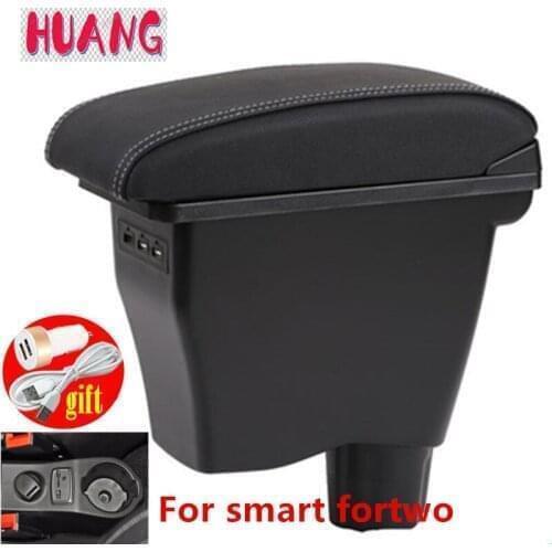 Armrest For Smart Fortwo Forfour 2014 - 2019 Black Leather Center USB New Storage Box Modification 2016 2018 with USB interface