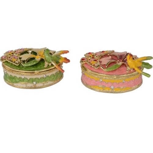 Bird Perching on Oval Shape Trinket Box Jewelry Container Ring Holder Birthday Gifts