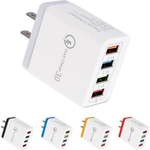 Colorful Universal USB Charger 3.0 4 Ports USB Hub Fast 3A US EU Charging Adapter Travel Wall Phone Charger Plug Smart Stan F8N5