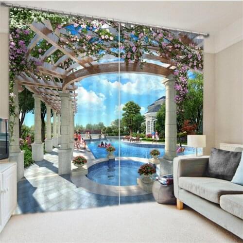 Pool Party Luxury Blackout 3D Curtains For Living room Bedding room Office Drapes Cotinas para sala