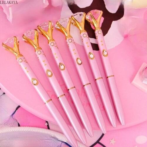 Sailor Moon Action Figure Tsukino Usagi Student Lovely Sakura Pink magic Wand Diamond Stationery Ballpoint Pen Office Supply Toy