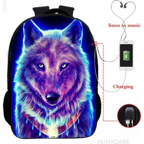 Wolf 3d Printed Backpack Boys Girls School Bag Teenager Usb Cable School Backpacks Women Men Bookbag College Student Schoolbag