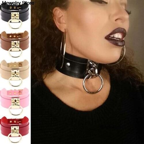 Sexy Kawaii Women Lady Girl Man Goth Sexy PU Leather 1 Ring Bondage Slave Collar Neck Fetish BDSM O Ring Choker