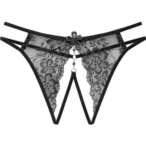 Sexy See-through Lace Open Crotch Panties Women Lingerie Temptation Crotchless Briefs Ultra-thin Thong Pendant Hollow G-String