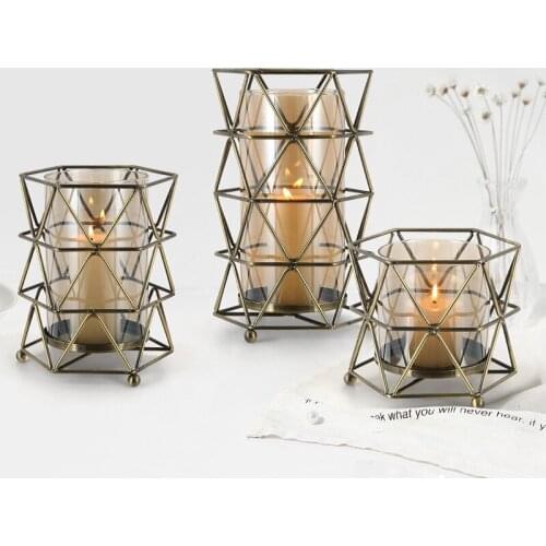 Nordic Creative Geometric Glass Candle Holders Candelabros Romantic Wedding Candlestick Christmas Decorations Home Accessories