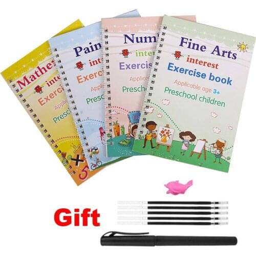 4 Book+Pen Copybook Practice Magic For Kids Handwriting Calligraphy School Reusable English Children Exercise Book Paper Diary