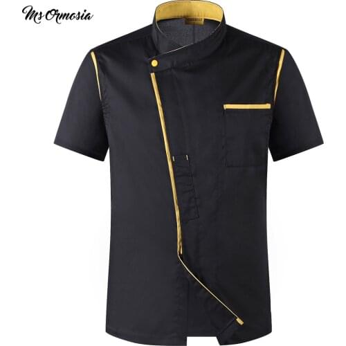 Unisex Restaurant Kitchen Chef Uniform short sleeve Shirt Breathable Double Breasted Chef Jacket+cap+apron works clothes for men