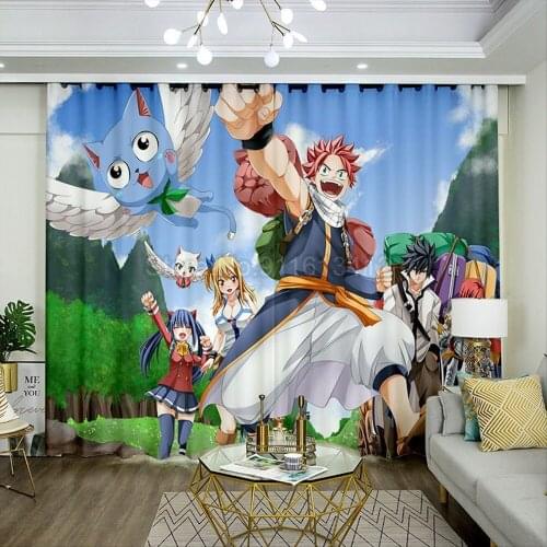 Anime Fairy Tail Curtains Cartoon Japan Manga Window Drapes Bedroom Living Room 63X63 Inch Custom Blackout Curtains