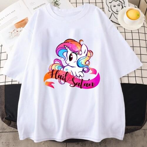 Hail Satan Print Female T Shirt Short Sleeve T Shirt Plus Size Streetwear T Shirt Harajuku Summer Women T-shirts Y2k Shirt