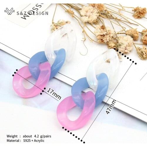 S&Z DESIGN 2020 New Women Fashion Color Acrylic Stud Earrings Chain Tassel Earrings for Women Jewelry Gifts Daily Accessories