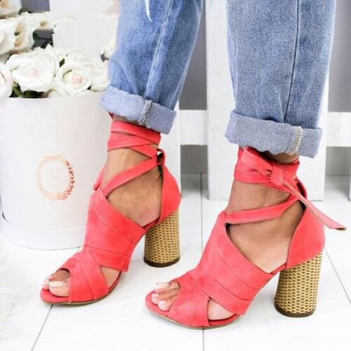 New Cross Bandage Sandals Women High Heel Sandals Flock Peep Toe Summer Shoes Woman Lace-up Gladiator Sandalias Mujer XKD4243