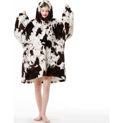 Cartoon Cow Thick Warm Hooded Flannel Robe Pullover Long Sleeves High Quality Womens Winter Printed Housewear Sleep Lounge